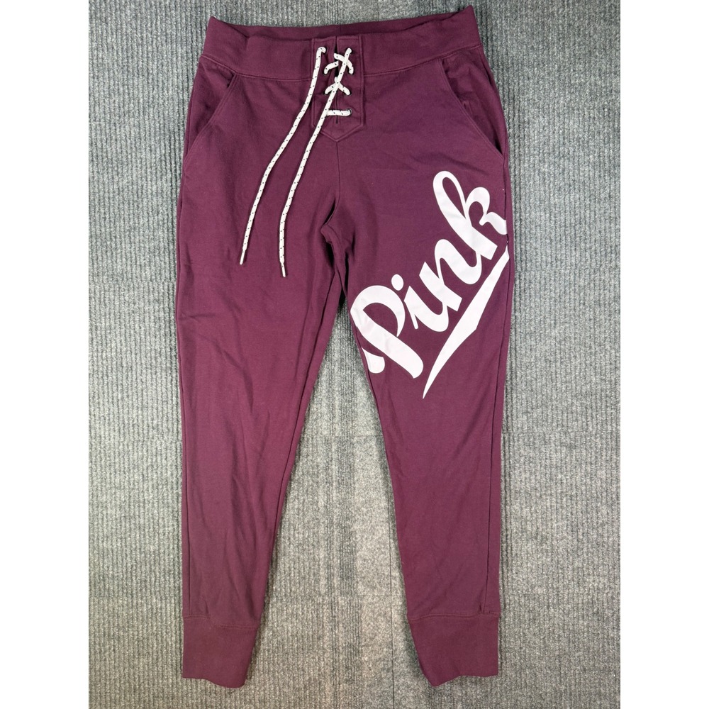 Pink Victoria's Secret Joggers Maroon Lace Up Logo Sweatpants Burgundy Medium